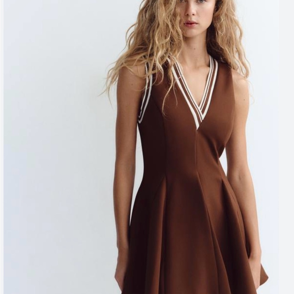 Zara Brown and White Fit and Flare Mini Dress